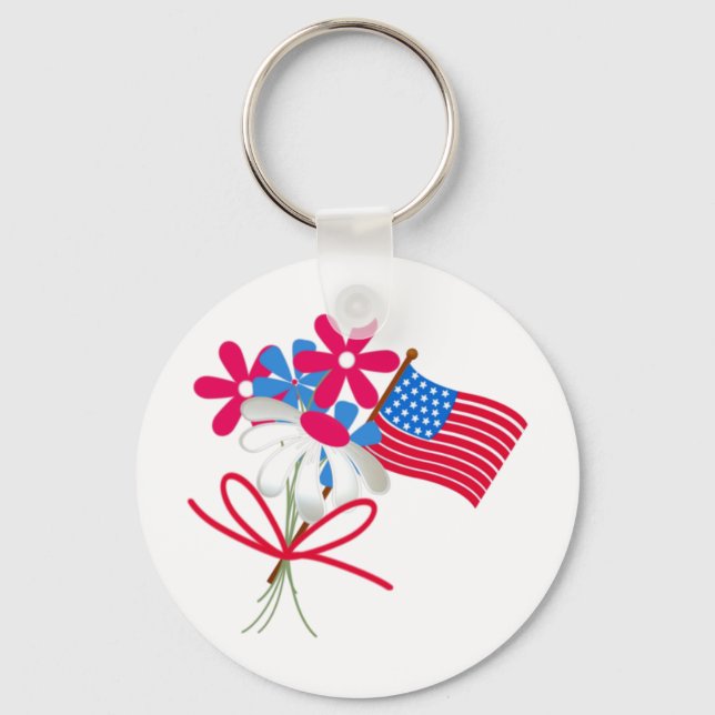 USA FLag and Flowers Key Ring (Front)