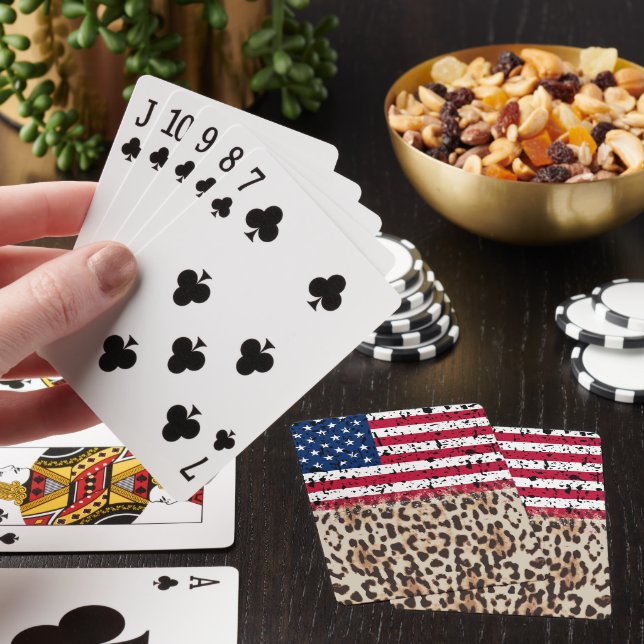 USA Flag and Leopard Print Playing Cards (In Situ)