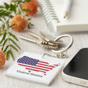 USA Flag and Map Souvenir Design Key Ring
