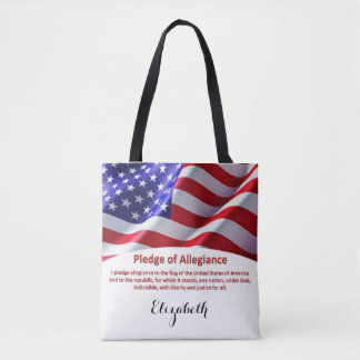 USA Flag and Pledge of Allegiance Tote with Name Bag