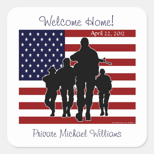 USA Flag and Soldiers Welcome Home Name Stickers (Front)