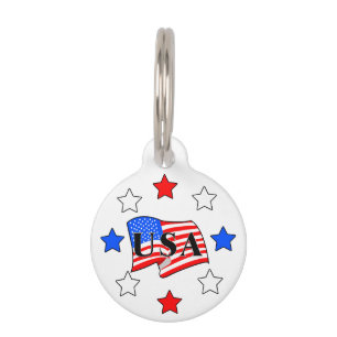 USA Flag and Stars Pet Tag