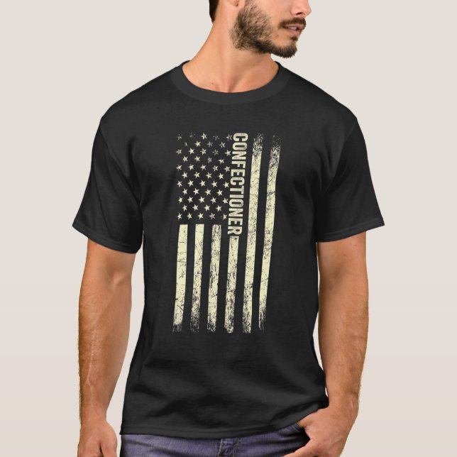 Usa Flag Baking  Proud American Confectioner T-Shirt (Front)