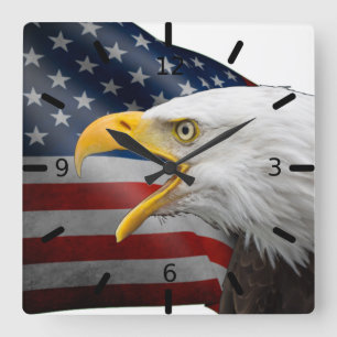 Usa flag-bald eagle square wall clock