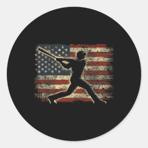 Usa Flag Baseball Player American Flag Baseball  Classic Round Sticker