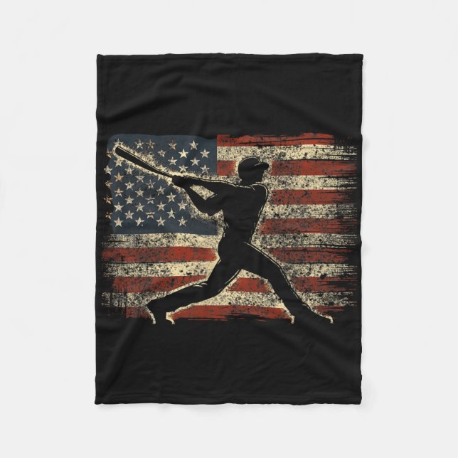 Usa Flag Baseball Player American Flag Baseball  Fleece Blanket (Front)