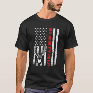 USA Flag Best Buckin' Step-Dad Ever Deer Hunting F T-Shirt