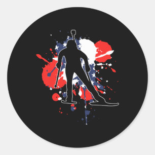 Usa Flag Biathlonist - American Biathlon  Classic Round Sticker