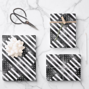USA flag black and white sparkles glitters pattern Wrapping Paper Sheet