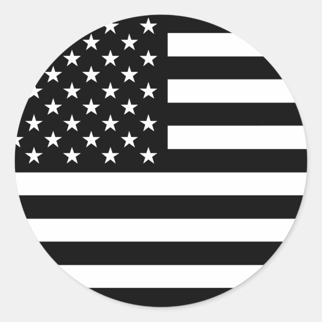 USA Flag - Black and White Stencil Classic Round Sticker (Front)