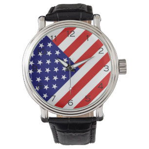 USA Flag Black Numbers Mens cn Watch