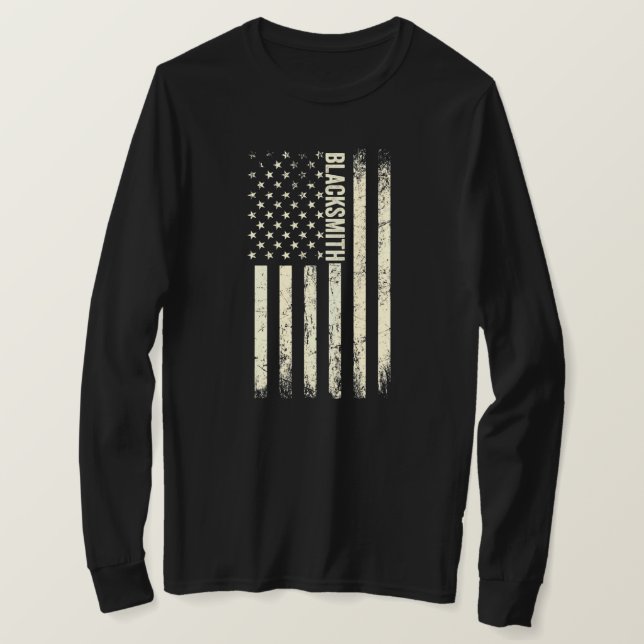 USA Flag Blacksmithing Proud American Blacksmith  T-Shirt (Design Front)