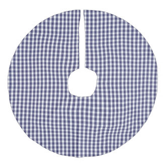 USA Flag Blue and White Gingham Checked Faux Linen Tree Skirt