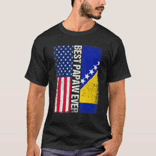 Usa Flag & Bosnia And Herzegovina Flag Best Papaw T-Shirt