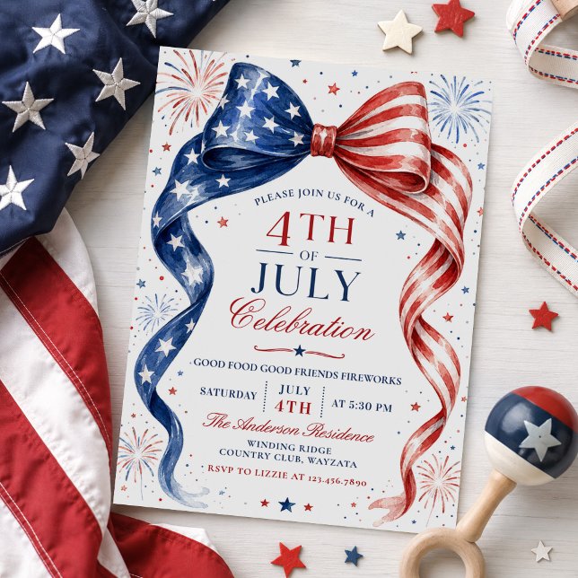 USA Flag Bow 4th of July Party Invitation (Creator Uploaded)