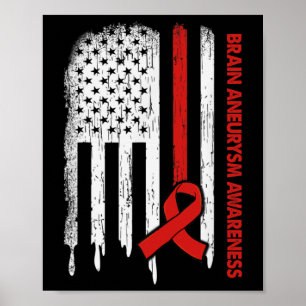 Usa Flag Burgundy Ribbon Brain Aneurysm Awareness Poster