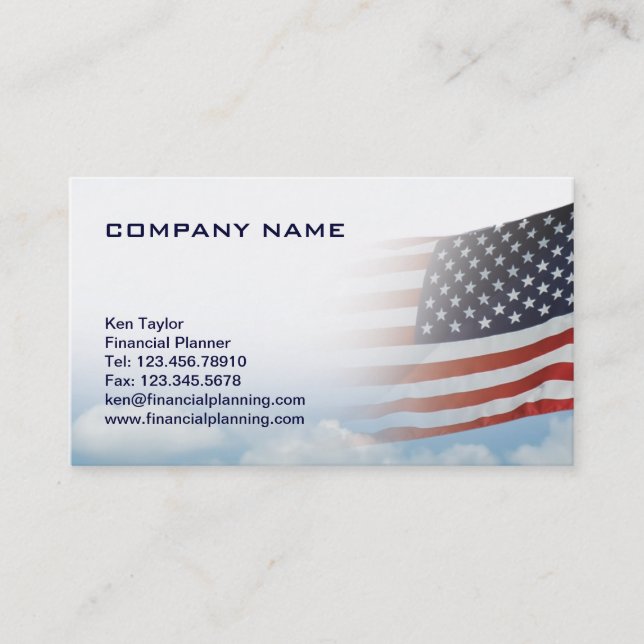 USA Flag Business Card Red White & Blue w/ sky (Front)