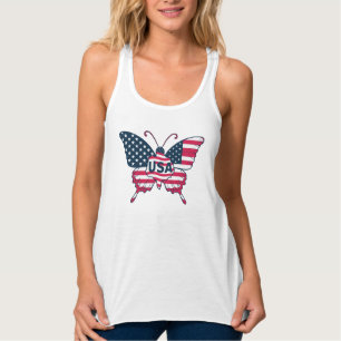 USA Flag Butterfly Patriotic American Pride Design Singlet