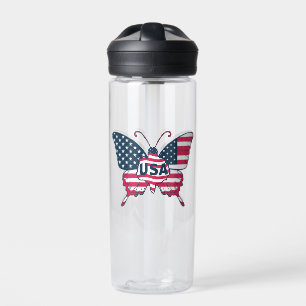 USA Flag Butterfly Patriotic American Pride Design Water Bottle