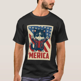 USA Flag Cat 4th of July Men Women Kids Funny Patr T-Shirt