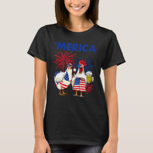 Usa Flag Chicken Fireworks Patriotic 4th Of July T-Shirt
