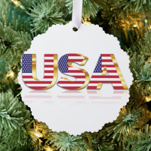 USA Flag Christmas Ornament Card Gift