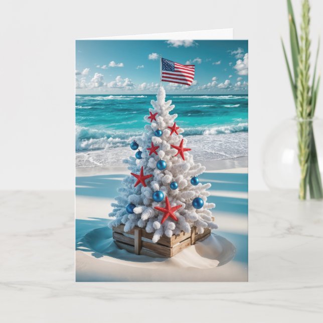USA Flag Christmas Tree Holiday Card (Front)