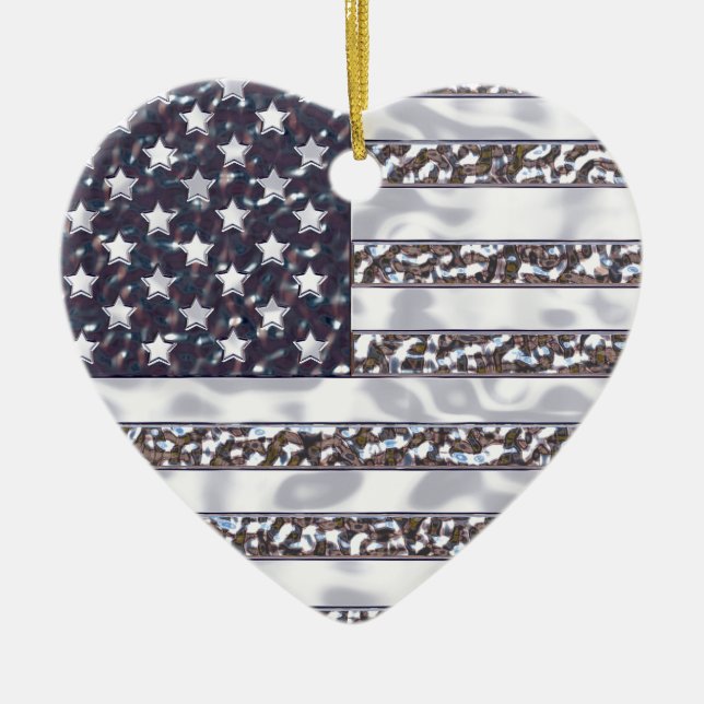 USA Flag Chrome Christmas Ornament (Front)