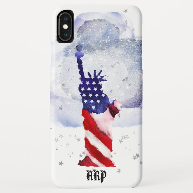 *~* USA Flag Clouds Statue of Liberty Silver Stars Case-Mate iPhone Case (Back)
