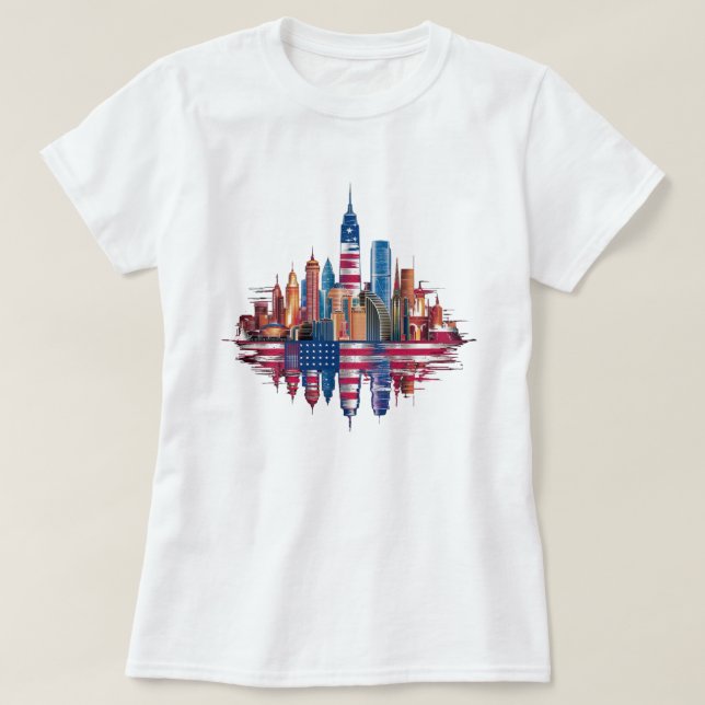 usa flag coloured New York City T-Shirt (Design Front)