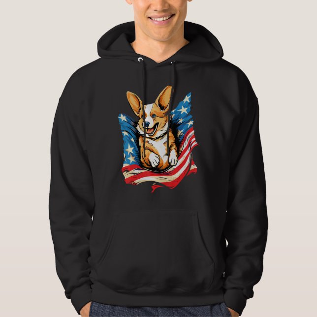 USA Flag Corgi 4th of July  for Dog Owners Hoodie (Front)