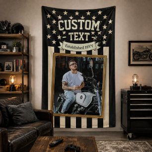 USA Flag Custom Photo Banner, Black Flag Patriotic Banner