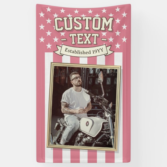 USA Flag Custom Photo Banner, Pink Flag Patriotic Banner (Vertical)