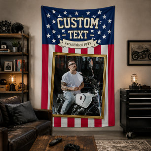 USA Flag Custom Photo Banner, Red Blue Patriotic Banner