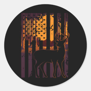 Usa Flag Deer Hunting Setting Sun Funny Bow Hunter Classic Round Sticker