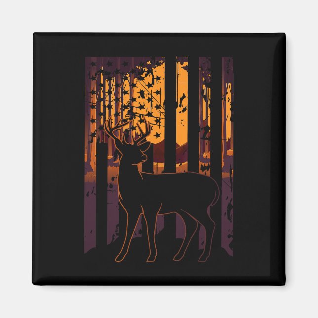 Usa Flag Deer Hunting Setting Sun Funny Bow Hunter Magnet (Front)