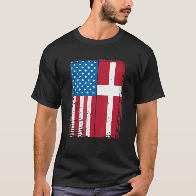 USA Flag Denmark Danish T-Shirt (Front)