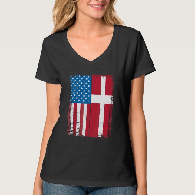 USA Flag Denmark Danish T-Shirt (Front)