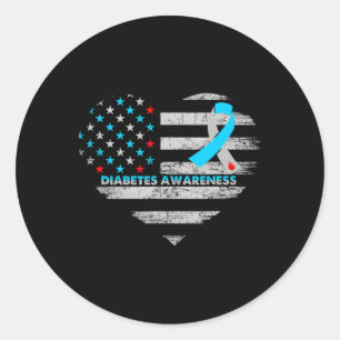 Usa Flag Diabetes Awareness Heart Family Support Classic Round Sticker