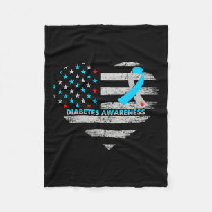 Usa Flag Diabetes Awareness Heart Family Support  Fleece Blanket