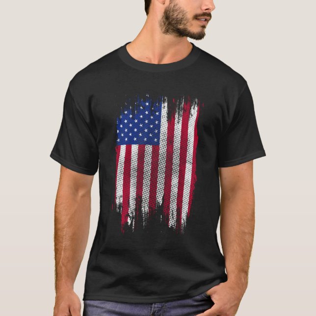 USA Flag Distressed Halftone Design T-Shirt (Front)