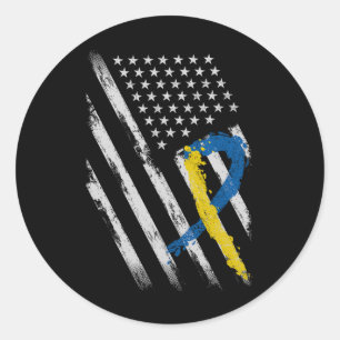 Usa Flag Down Syndrome Awareness Dad Mum Down Synd Classic Round Sticker