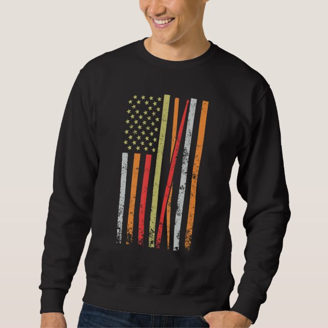 Usa Flag Drum Sticks Cool Patriotic American Drumm Sweatshirt (Front)