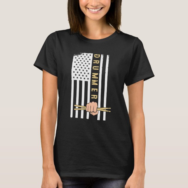 Usa Flag Drum Sticks Cool Patriotic American Drumm T-Shirt (Front)