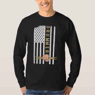 Usa Flag Drum Sticks Cool Patriotic American Drumm T-Shirt