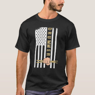 Usa Flag Drum Sticks Cool Patriotic American Drumm T-Shirt