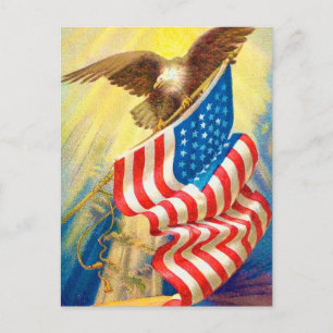 USA Flag & Eagle  Patriotic Postcard