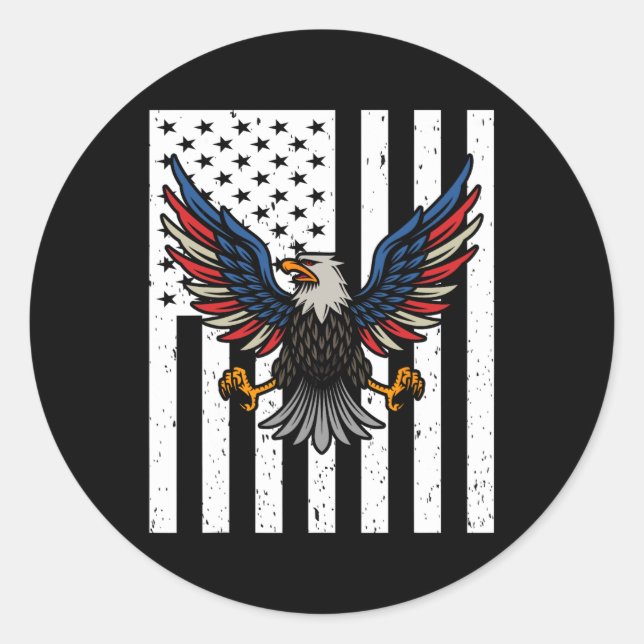 Usa Flag Eagles 4th Of July 1776 Freedom Independe Classic Round Sticker (Front)