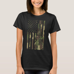 Usa Flag Electric Guitar Player Guitarist Camoufla T-Shirt