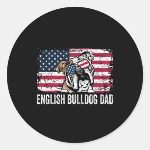 Usa Flag English Bulldog Dad Fathers Day Classic Round Sticker